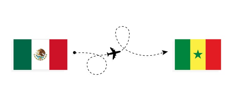 Flight and travel from Mexico to Senegal by passenger airplane Travel concept vector