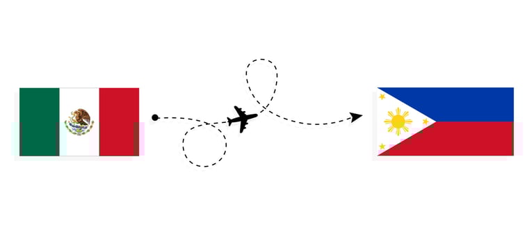 Flight and travel from Mexico to Philippines by passenger airplane Travel concept vector