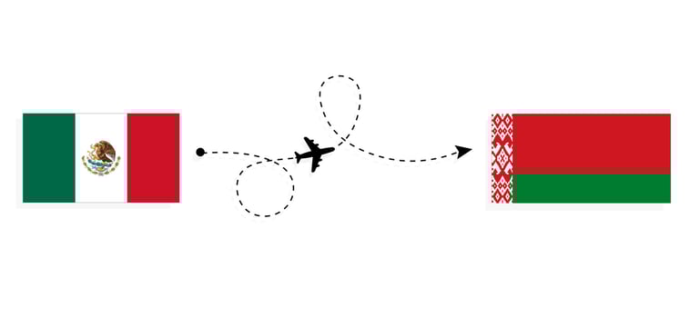 Flight and travel from Mexico to Belarus by passenger airplane Travel concept vector