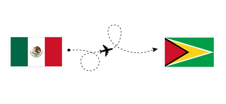 Flight and travel from Mexico to Guyana by passenger airplane Travel concept vector