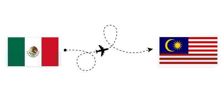 Flight and travel from Mexico to Malaysia by passenger airplane Travel concept vector