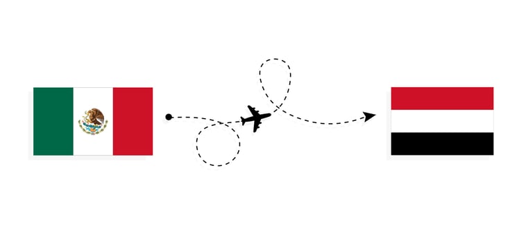 Flight and travel from Mexico to Yemen by passenger airplane Travel concept vector