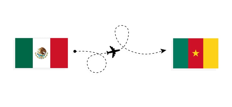 Flight and travel from Mexico to Cameroon by passenger airplane Travel concept vector