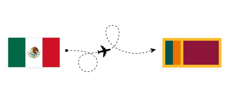 Flight and travel from Mexico to Sri Lanka by passenger airplane Travel concept vector