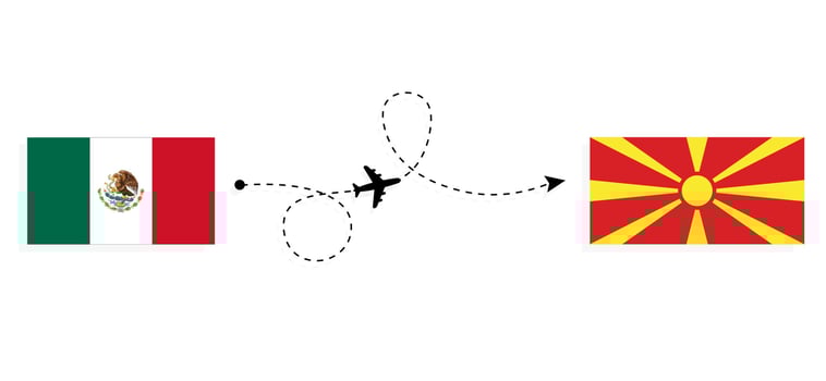 Flight and travel from Mexico to Macedonia by passenger airplane Travel concept vector