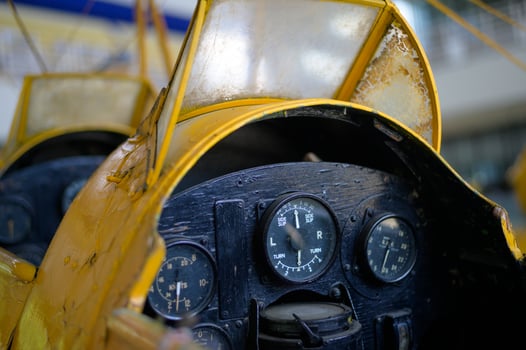 Close up of old vintage  airplane cockpit Flight Deck control panel photo