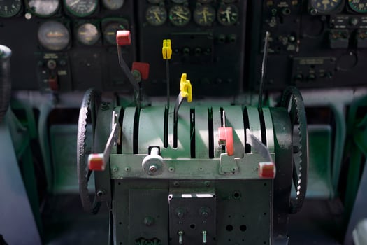 Close up of old vintage  airplane cockpit Flight Deck control panel photo