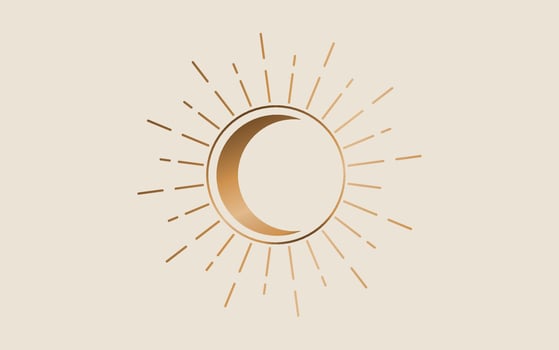 Sun and moon vintage line art clipart. Outline sun logo, moon tattoo. Mystical Sacred geometry, magic pagan Wicca goddess and god symbol. Vector gold sign illustration isolated old white background