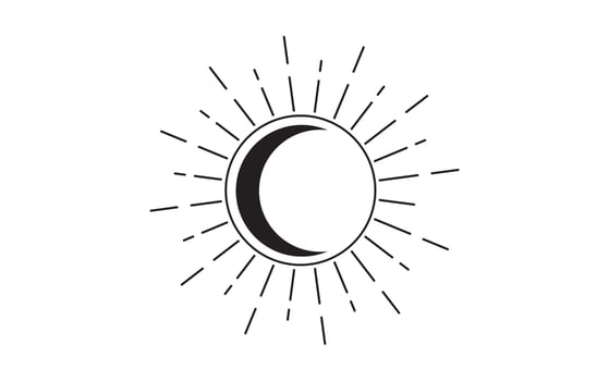 Sun and moon vintage line art clipart. Outline sun logo, moon tattoo. Mystical Sacred geometry, magic pagan Wicca goddess and god symbol. Vector black sign illustration isolated old white background