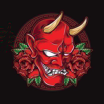 red oni mask with roses vector