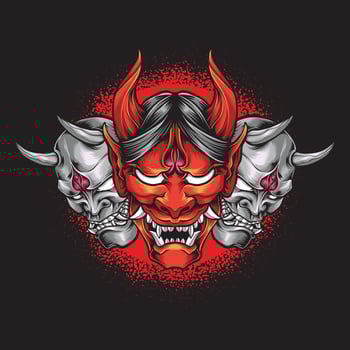 three scary oni masks logo vector