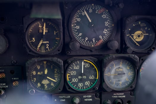 Close up of old vintage  airplane cockpit Flight Deck control panel photo
