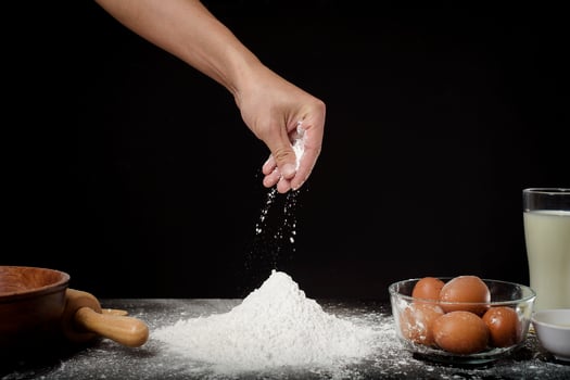 A man is baking homemade bakery photo