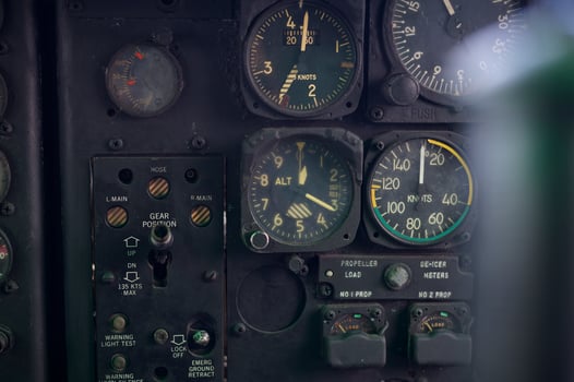 Close up of old vintage  airplane cockpit Flight Deck control panel photo