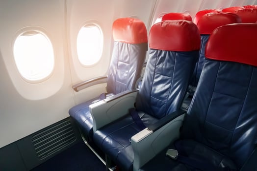 Background of airplane row empty seats onboard photo