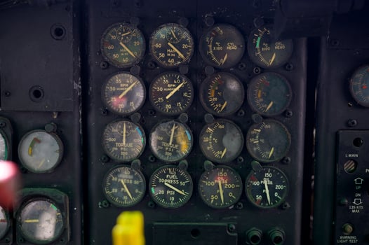Close up of old vintage  airplane cockpit Flight Deck control panel photo