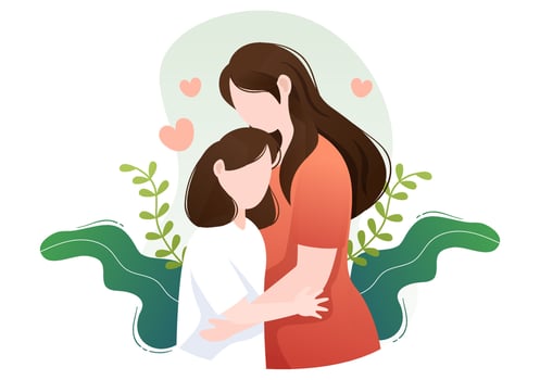 Parenting of Mother, Father and Kids Embracing Each Other in Loving Family. Cute Cartoon Background Vector Illustration for Banner or Psychology