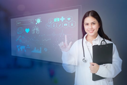Close up of Doctor is showing medical analytics data, Medical technology concept photo