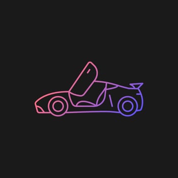 Car with butterfly doors gradient vector icon for dark theme. High-performance sports vehicle. Supercar modifications. Thin line color symbol. Modern style pictogram. Vector isolated outline drawing