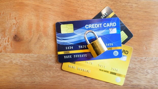 Credit card security concept, credit card with padlock photo