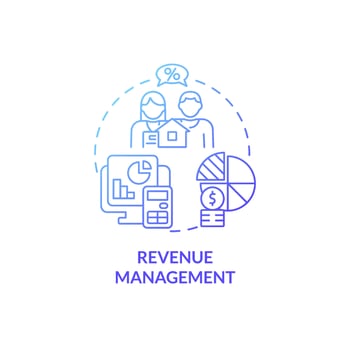 Revenue management blue gradient concept icon. Property costs optimization abstract idea thin line illustration. Isolated outline drawing. Roboto-Medium, Myriad Pro-Bold fonts used vector