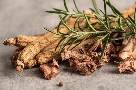 Ginseng, dried vegetable herb. Healthy food famous export food in Korea country. photo