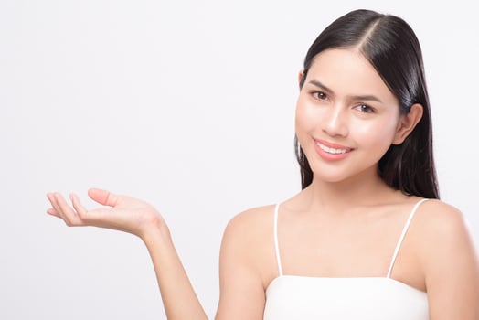 Portrait of young beautiful woman with smooth healthy skin on white background , Skincare concept photo
