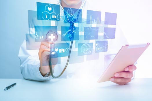 Close up of Doctor is showing medical analytics data, Medical technology concept photo