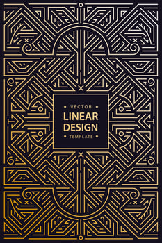Vector monogram design in trendy vintage and mono line style with space for text - abstract golden geometric frame, luxury packaging template. Use for ad, poster, card, cover.
