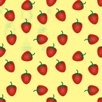 seamless pattern strawberry fruit vector design. yellow background. design for wallpaper, backdrop, cover, print design and your design needs.