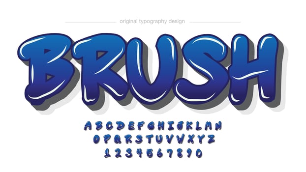 blue brush cartoon graffiti typography vector