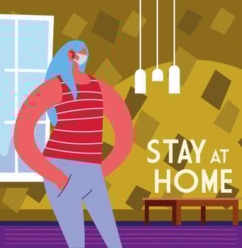 young woman using face mask at home vector