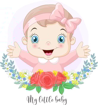 Cartoon cute little baby girl with flowers background vector