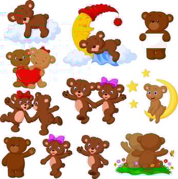Cartoon happy bear collection set vector