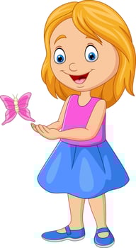 Cartoon little girl playing with butterfly vector