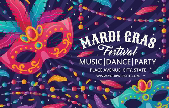 Mardi Gras Festival Mask and Beads Background vector