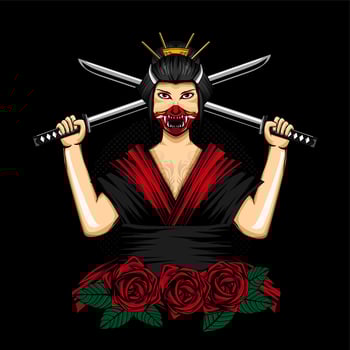 Geisha japan women with dragon for tshirt design vector