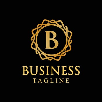 Vector B logo in a circle on a black background. Beautiful Logotype design for luxury corporate branding. Elegant identity design in gold color