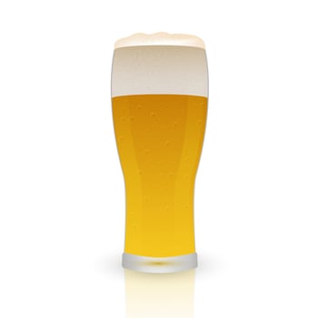 Realistic glass of beer isolated on white. Light lager beer froth and bubbles vector illustration. Oktoberfest theme.