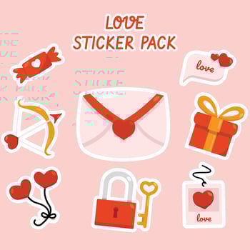 Valentine Love Themed sticker pack with romantic elment such as hearts love letter gift candy etc vector