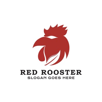 Spicy red rooster and leaf logo, fast food logo, shop, farm, web, app. vector