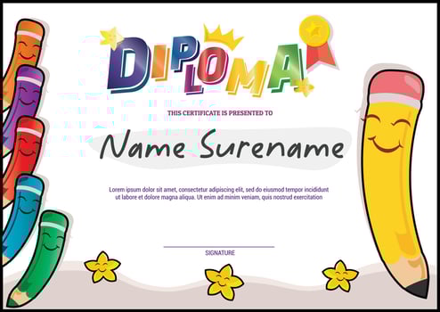 school diploma template certificate with pencils and stars vector
