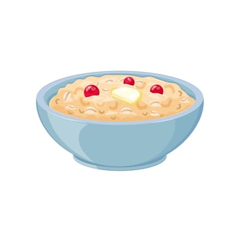 Oatmeal with cranberries in a blue plate. Vector illustration of healthy breakfast.