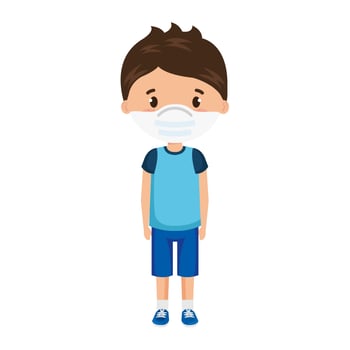 boy using face mask isolated icon vector