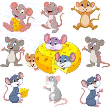 Cartoon funny mouse collection set vector