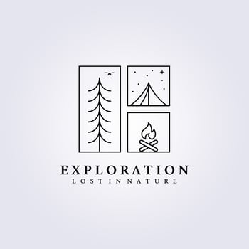 aesthetic background adventure camping logo vector illustration design line art badge frame emblem