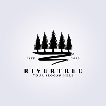 River tree logo vector illustration design, pine tree and river icon