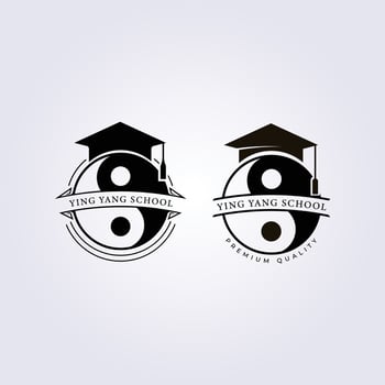 yin yang academy school logo vector illustration design toga hat