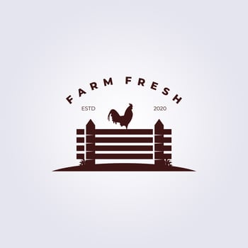 Farm fresh rooster on fence logo vector illustration design