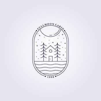 tree house cafe forest carpenter logo vector illustration design line art badge linear monoline cabin barn cottage lodge house villa